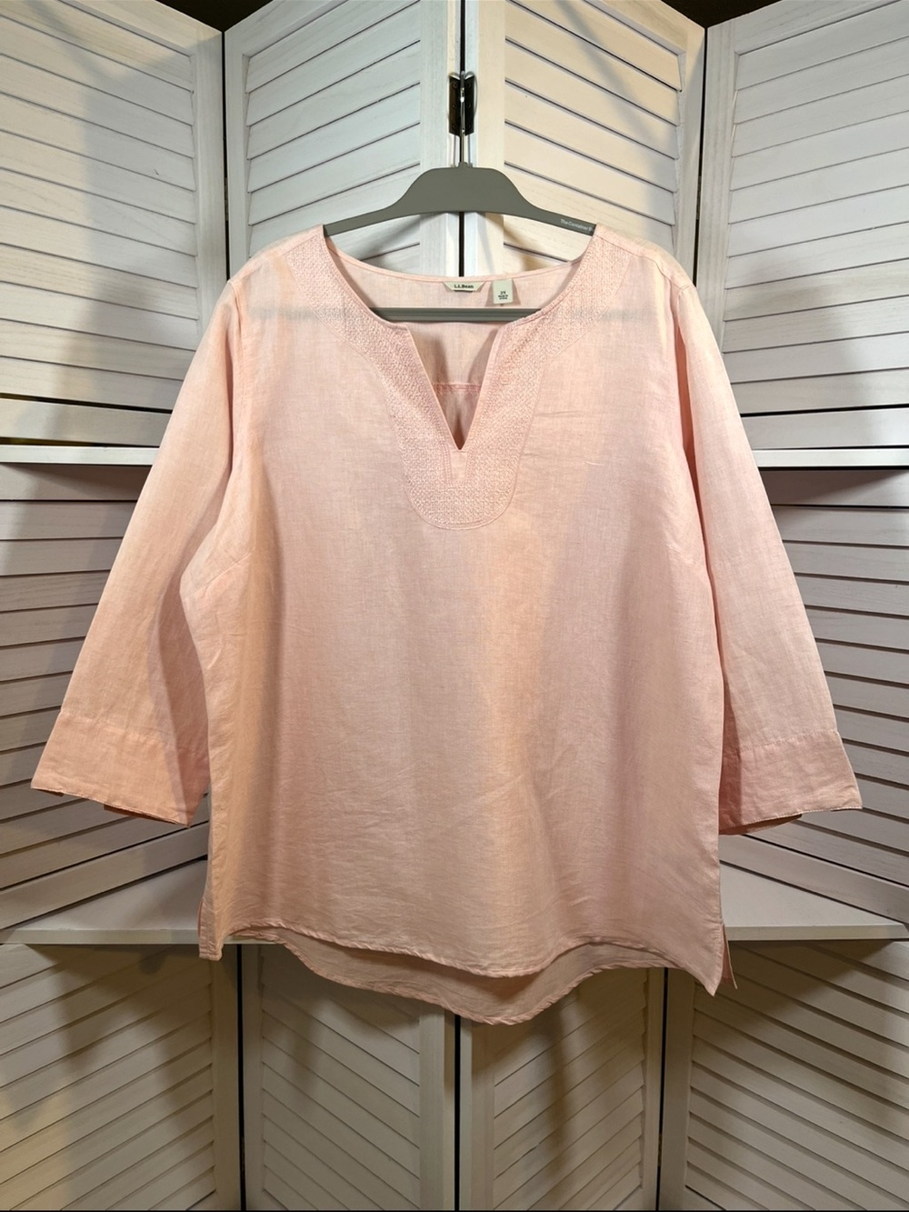 NWOT L.L. Bean Light Pink Split-Neck Linen Tunic NEW
